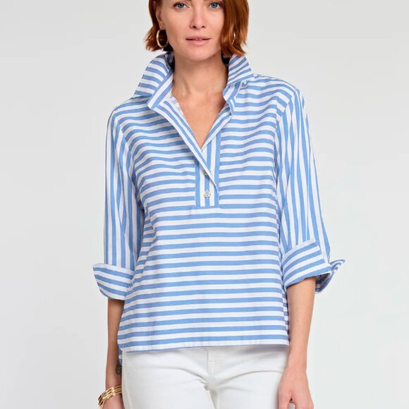 Hinson Wu Aileen blue and white stripe-popover Sz 14 - Picture 1 of 11